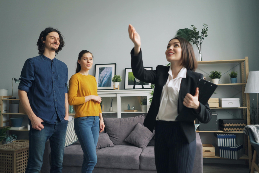 real estate agent showing property